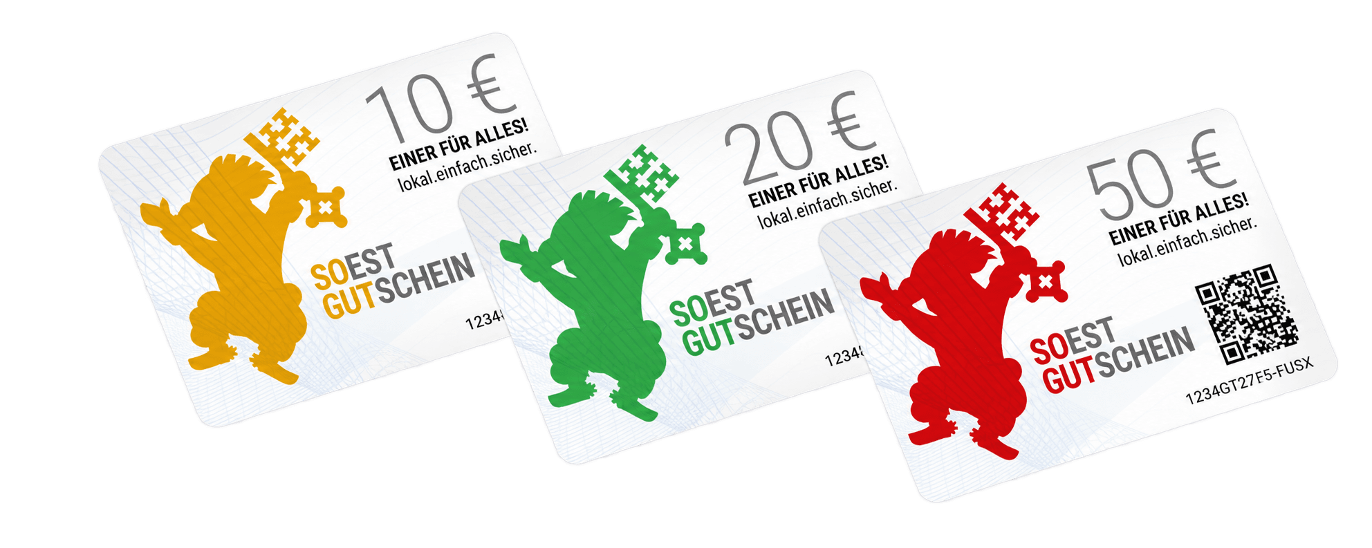 Drei SOESTGutschein-Karten über 10, 20 und 50 Euro