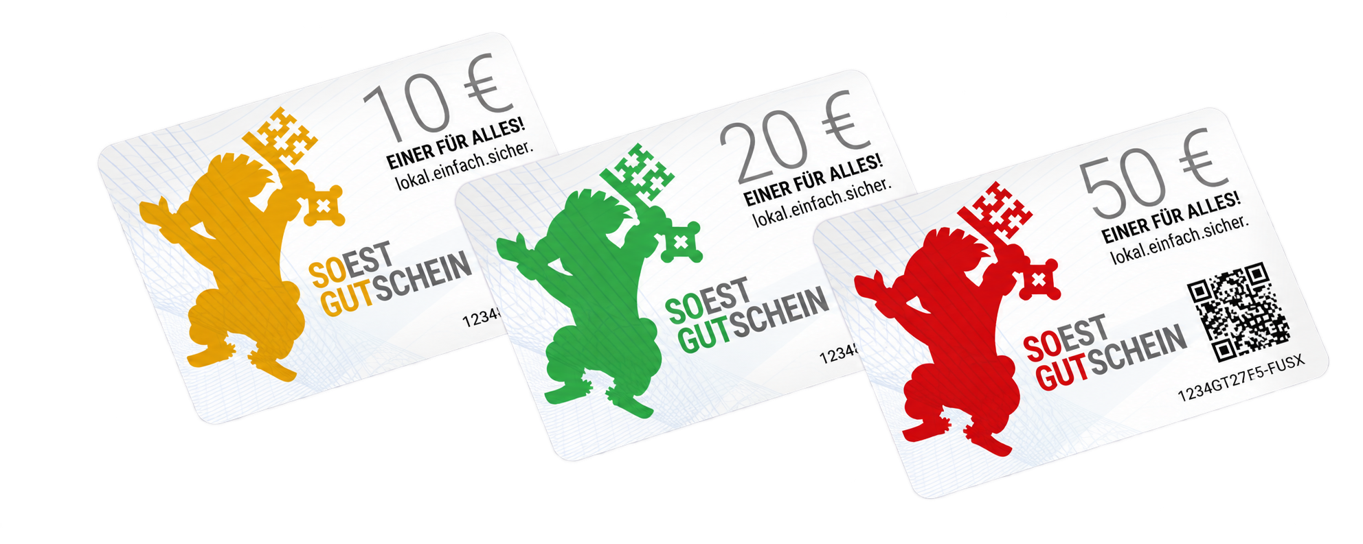 Drei SOESTGutschein-Karten über 10, 20 und 50 Euro